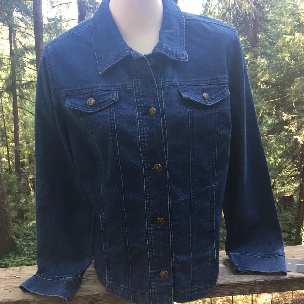 Erika stone wash stretchy navy blue vintage denim military jacket - Picture 1 of 7